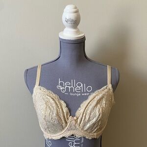Victoria’s Secret light gold shimmer lace unlined Dream angels demi bra - 34DD